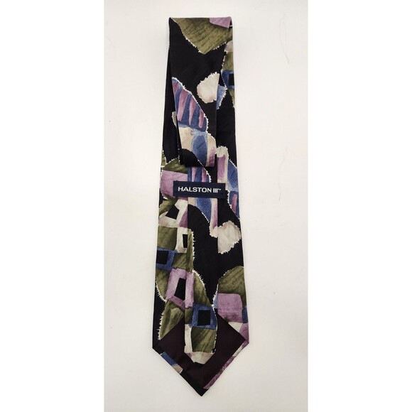Halston III Neck Tie Multicolor Geometric 100% Italian Silk - Picture 2 of 4